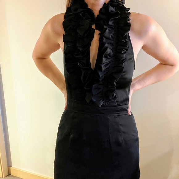 Black Ruffle Halter Mini Dress - Picture 1 of 4